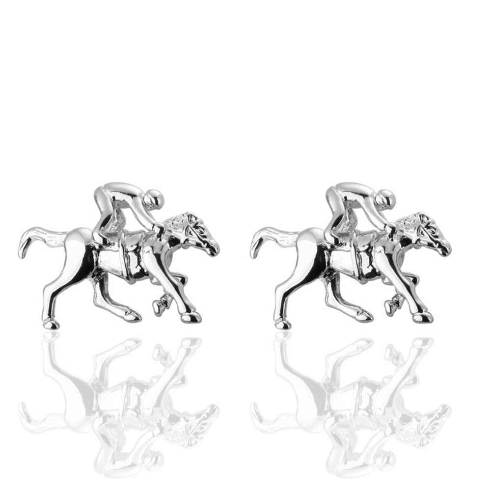 Galloping Racehorse and Jockey Silver Cufflinks